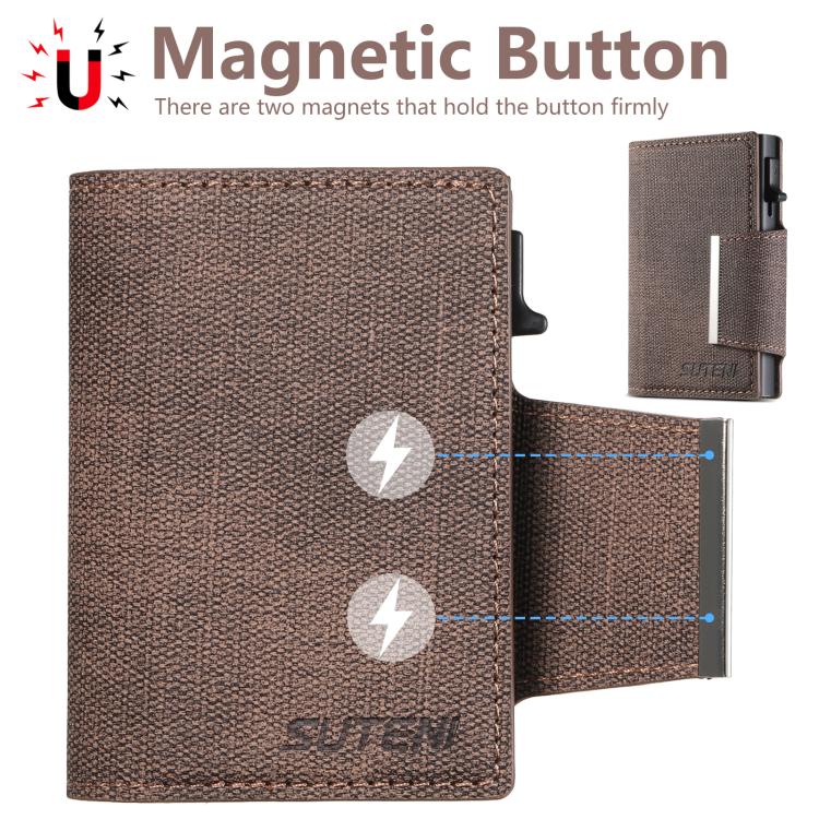 Suteni Denim Buckle Button Automatically Pops Out the Card Box(Brown) by Suteni