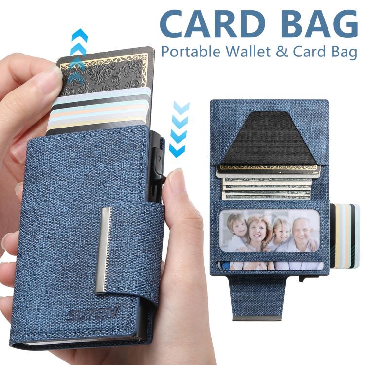 Suteni Denim Buckle Button Automatically Pops Out the Card Box(Blue) by Suteni