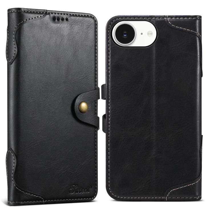 For iPhone 16e Suteni Q-03 Oil Wax Magnetic Clasp Leather Phone Case(Black) by Suteni