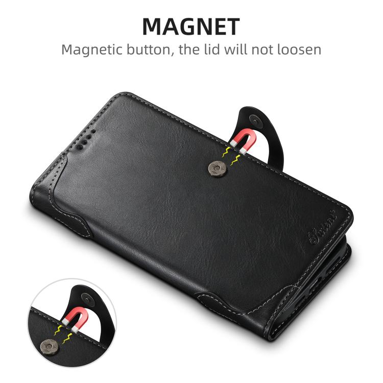 For iPhone 16e Suteni Q-03 Oil Wax Magnetic Clasp Leather Phone Case(Black) by Suteni