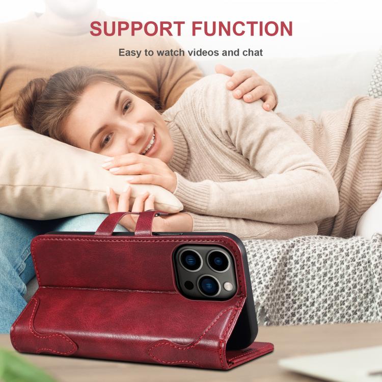 For iPhone 16 Pro Suteni Q-03 Oil Wax Magnetic Clasp Leather Phone Case(Red) by Suteni