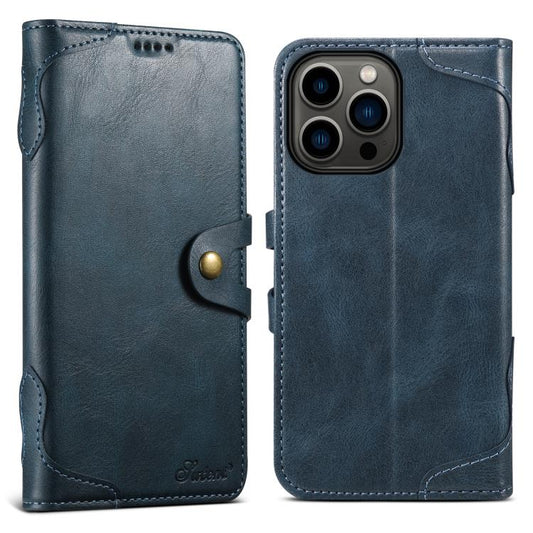 For iPhone 16 Pro Suteni Q-03 Oil Wax Magnetic Clasp Leather Phone Case(Blue) by Suteni