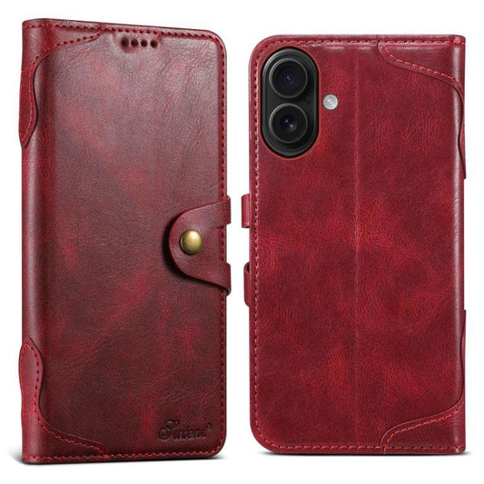 For iPhone 16 Plus Suteni Q-03 Oil Wax Magnetic Clasp Leather Phone Case(Red) by Suteni