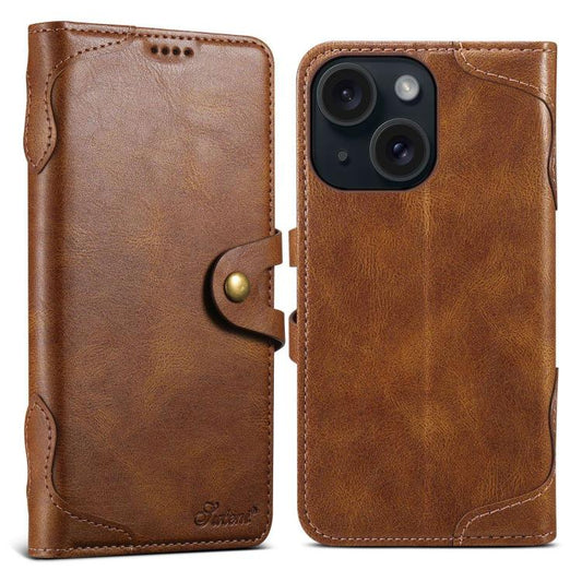 For iPhone 15 Plus Suteni Q-03 Oil Wax Magnetic Clasp Leather Phone Case(Brown) by Suteni
