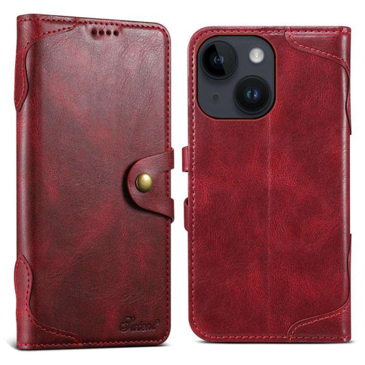 For iPhone 14 Suteni Q-03 Oil Wax Magnetic Clasp Leather Phone Case(Red) by Suteni