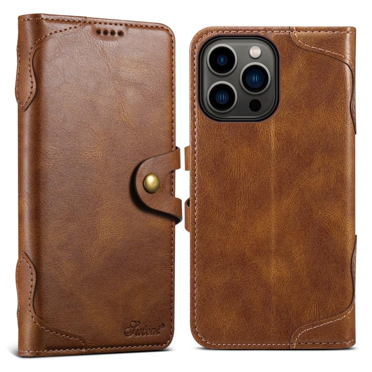 For iPhone 13 Pro Suteni Q-03 Oil Wax Magnetic Clasp Leather Phone Case(Brown) by Suteni