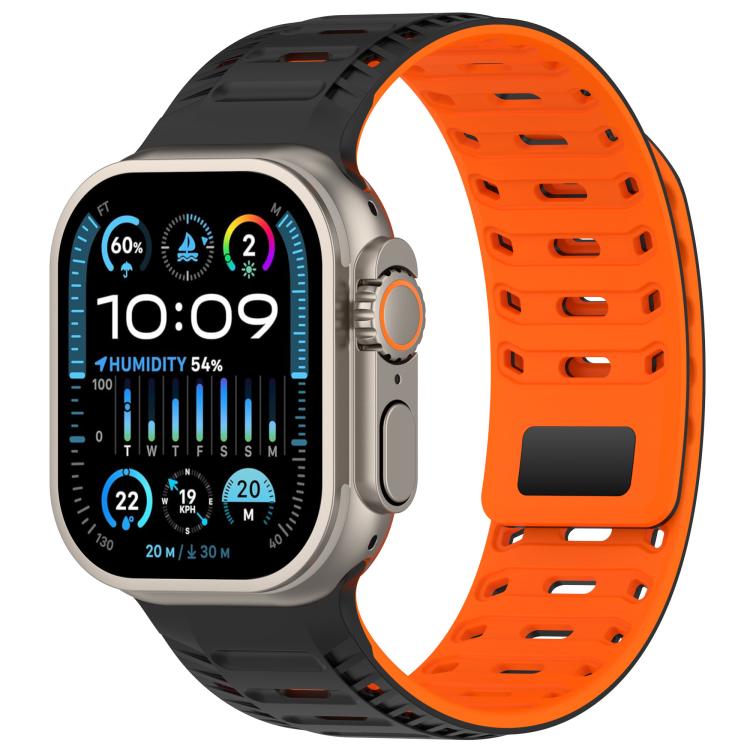 For Apple Watch 46mm / 49mm / 45mm / 44mm Mountain Armor Magnetic Silicone Watch Band(Black Orange) by bashfashion