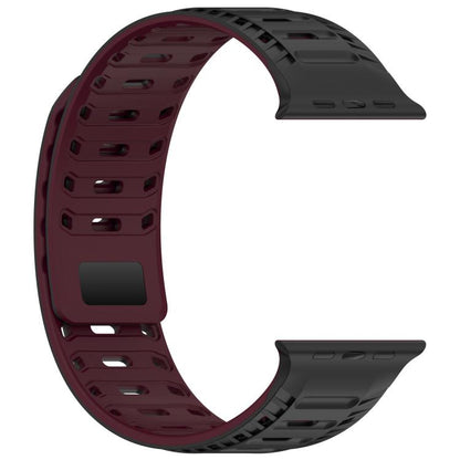 For Apple Watch 46mm / 49mm / 45mm / 44mm Mountain Armor Magnetic Silicone Watch Band(Black Burgundy) by bashfashion