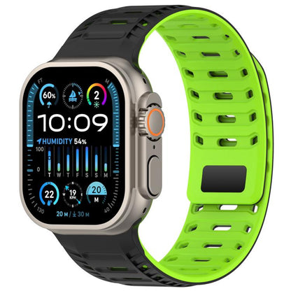 For Apple Watch 46mm / 49mm / 45mm / 44mm Mountain Armor Magnetic Silicone Watch Band(Black Green) by bashfashion