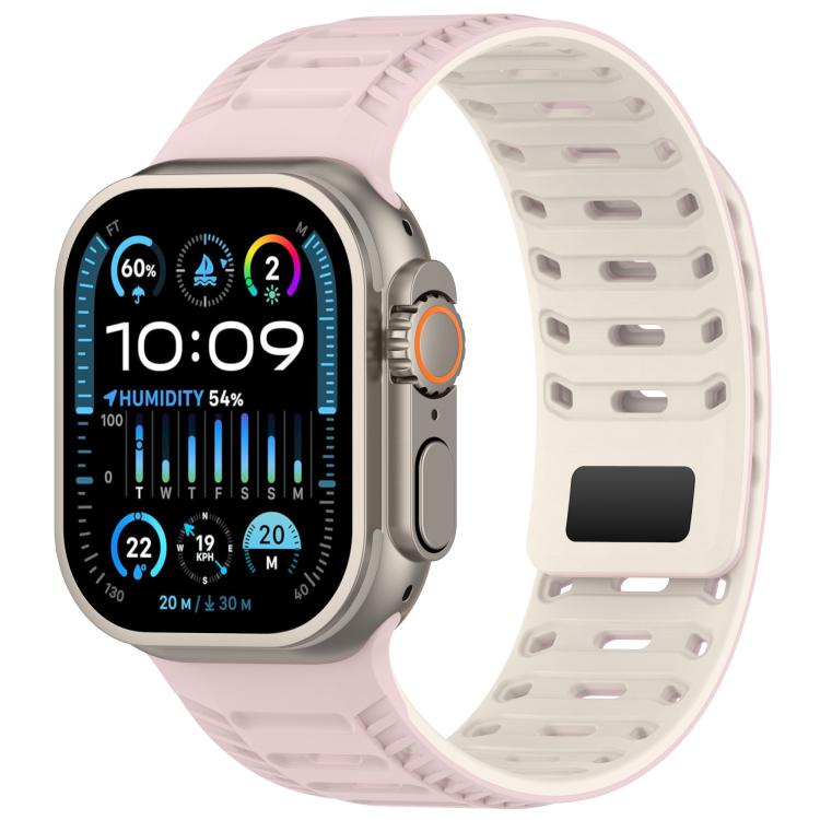 For Apple Watch 46mm / 49mm / 45mm / 44mm Mountain Armor Magnetic Silicone Watch Band(Oxford Pink Starlight) by bashfashion