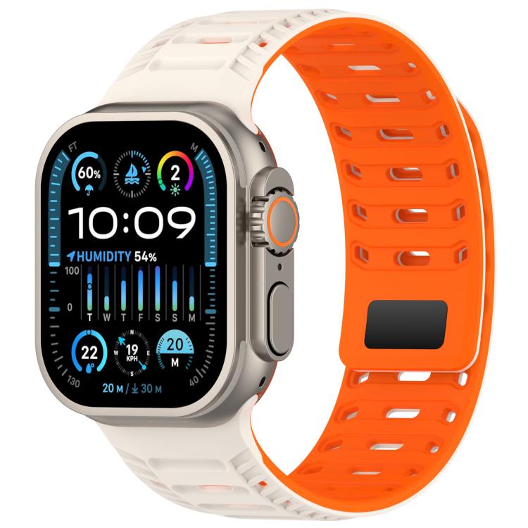For Apple Watch 46mm / 49mm / 45mm / 44mm Mountain Armor Magnetic Silicone Watch Band(Starlight Orange) by bashfashion