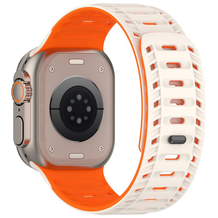 For Apple Watch 46mm / 49mm / 45mm / 44mm Mountain Armor Magnetic Silicone Watch Band(Starlight Orange) by bashfashion