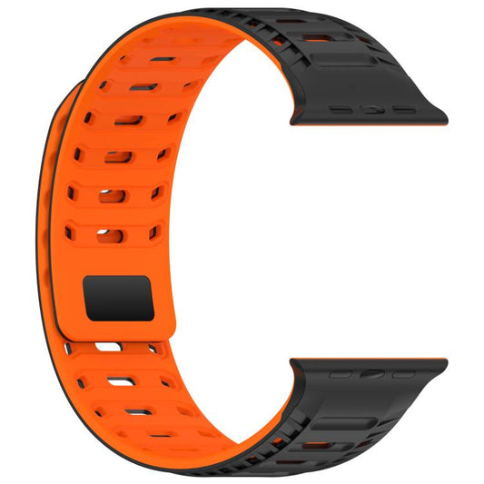For Apple Watch 42mm / 41mm / 40mm / 38mm Mountain Armor Magnetic Silicone Watch Band(Black Orange) by bashfashion