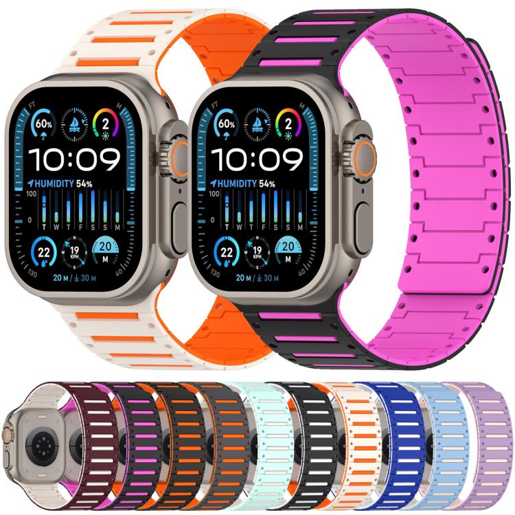 For Apple Watch 46mm / 49mm / 45mm / 44mm Colorful Spirit Piano Soft Magnetic Two-tone Watch Band(Gray Orange) by bashfashion
