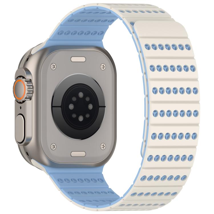 For Apple Watch 42mm / 41mm / 40mm / 38mm Honeycomb Magnetic Watch Band(Antique White Misty Blue) by bashfashion