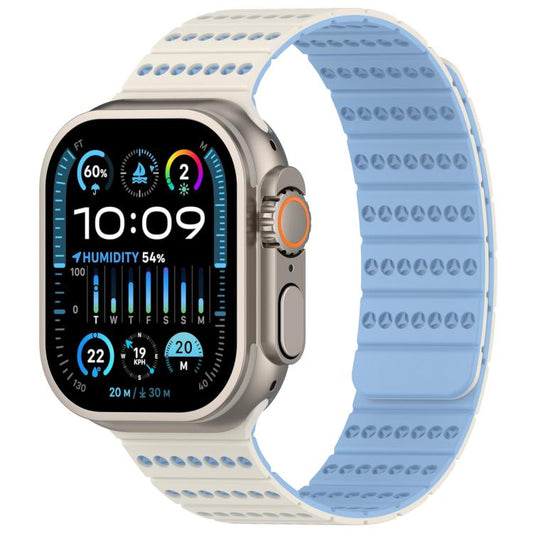 For Apple Watch 46mm / 49mm / 45mm / 44mm Honeycomb Magnetic Watch Band(Antique White Misty Blue) by bashfashion