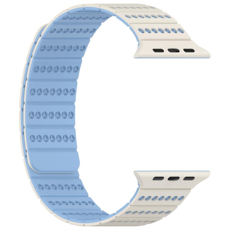 For Apple Watch 46mm / 49mm / 45mm / 44mm Honeycomb Magnetic Watch Band(Antique White Misty Blue) by bashfashion