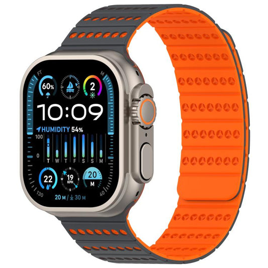 For Apple Watch 46mm / 49mm / 45mm / 44mm Honeycomb Magnetic Watch Band(Gray Orange) by bashfashion