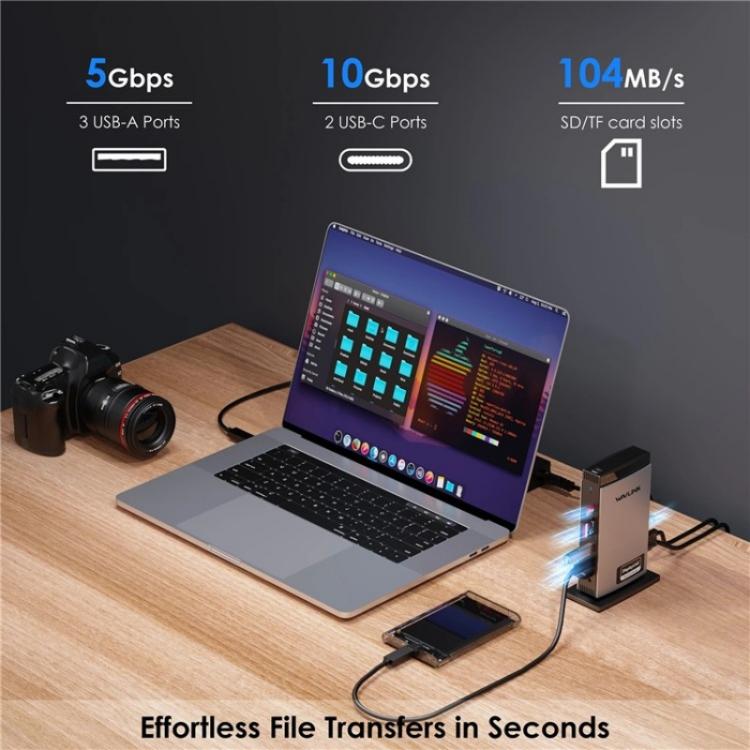 WAVLINK WL-UG69PD13Pro DisplayLink Docking Station 15 in 1 USB-C Hub for MacBook Laptop(US Plug) by WAVLINK