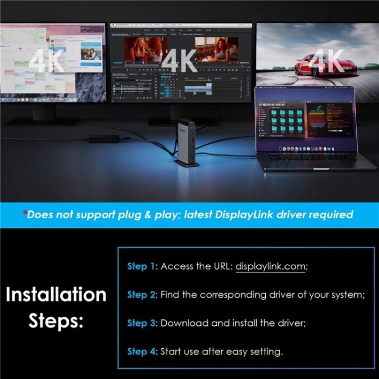 WAVLINK WL-UG69PD13Pro DisplayLink Docking Station 15 in 1 USB-C Hub for MacBook Laptop(US Plug) by WAVLINK