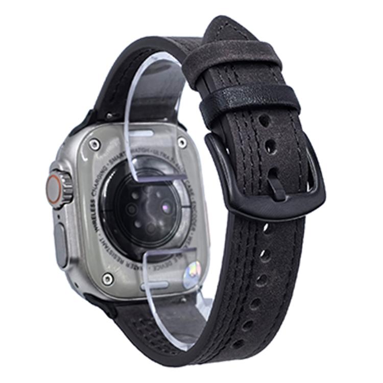 For Apple Watch 42mm / 41mm / 40mm / 38mm 7-Line Tri-Star Buckle Pull Up Leather Watch Band(Gray Black Thread) by bashfashion