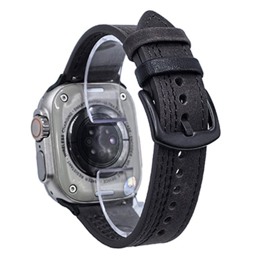 For Apple Watch 42mm / 41mm / 40mm / 38mm 7-Line Tri-Star Buckle Pull Up Leather Watch Band(Gray Black Thread) by bashfashion