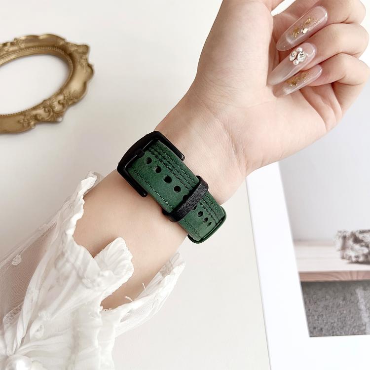For Apple Watch 42mm / 41mm / 40mm / 38mm 7-Line Tri-Star Buckle Pull Up Leather Watch Band(Crazy Horse Green Black Thread) by bashfashion