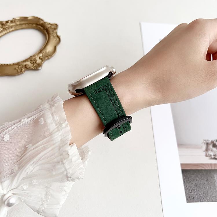 For Apple Watch 46mm / 49mm / 45mm / 44mm 7-Line Tri-Star Buckle Pull Up Leather Watch Band(Crazy Horse Light Brown Blue Thread) by bashfashion