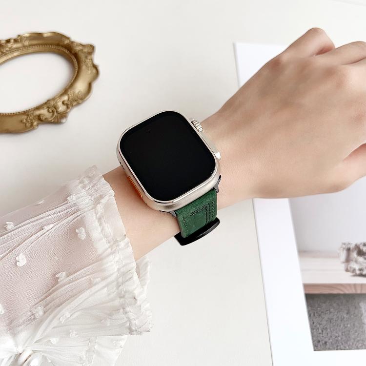 For Apple Watch 42mm / 41mm / 40mm / 38mm 7-Line Tri-Star Buckle Pull Up Leather Watch Band(Crazy Horse Yellow Brown White Thread) by bashfashion