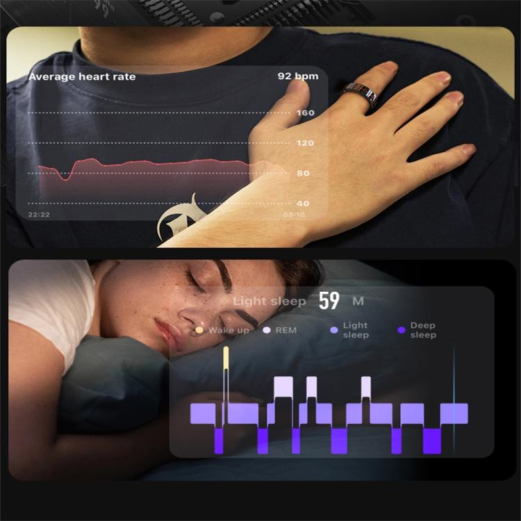 R04 SIZE 8 Smart Ring, Support Heart Rate / Blood Oxygen Monitoring / Sleep / Take Photos(Black) by bashfashion