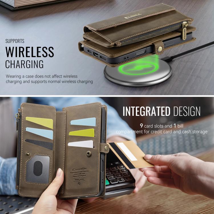 For iPhone 16 Pro Max CaseMe C39 RFID Blocking Zipper Wallet Leather Phone Case with Crossbody Strap(Coffee) by CaseMe