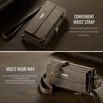 For iPhone 16 Pro Max CaseMe C39 RFID Blocking Zipper Wallet Leather Phone Case with Crossbody Strap(Coffee) by CaseMe