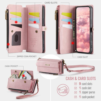 For iPhone 16 Pro Max CaseMe C39 RFID Blocking Zipper Wallet Leather Phone Case with Crossbody Strap(Pink) by CaseMe