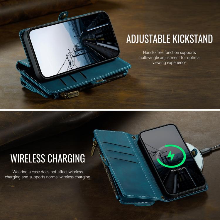 For iPhone 16 Plus CaseMe C39 RFID Blocking Zipper Wallet Leather Phone Case with Crossbody Strap(Green) by CaseMe