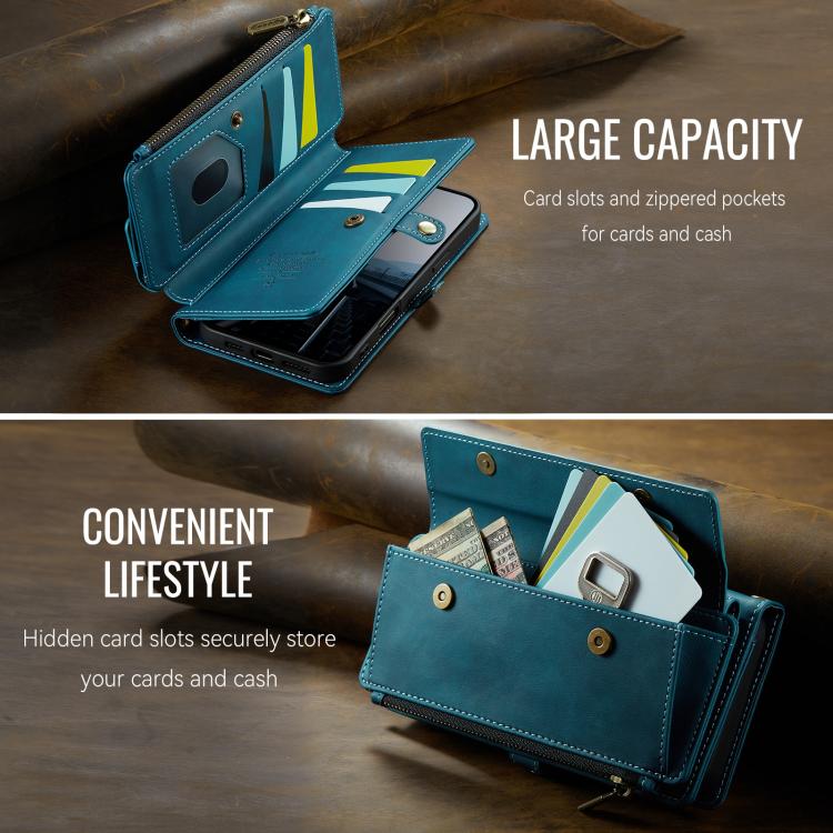 For iPhone 16 CaseMe C39 RFID Blocking Zipper Wallet Leather Phone Case with Crossbody Strap(Green) by CaseMe