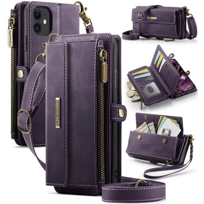 For iPhone 11 CaseMe C39 RFID Blocking Zipper Wallet Leather Phone Case with Crossbody Strap(Purple) by CaseMe