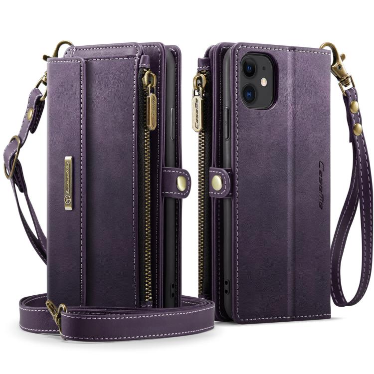 For iPhone 11 CaseMe C39 RFID Blocking Zipper Wallet Leather Phone Case with Crossbody Strap(Purple) by CaseMe