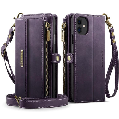 For iPhone 11 CaseMe C39 RFID Blocking Zipper Wallet Leather Phone Case with Crossbody Strap(Purple) by CaseMe