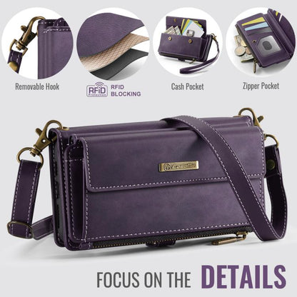 For iPhone 11 CaseMe C39 RFID Blocking Zipper Wallet Leather Phone Case with Crossbody Strap(Purple) by CaseMe