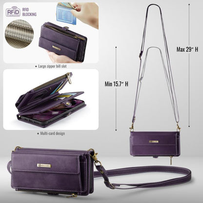 For iPhone 11 CaseMe C39 RFID Blocking Zipper Wallet Leather Phone Case with Crossbody Strap(Purple) by CaseMe