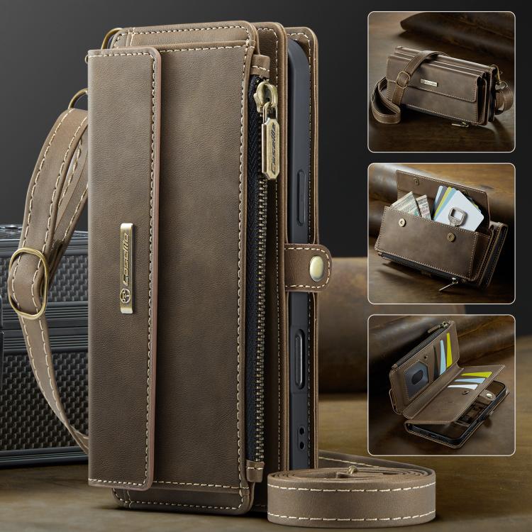 For iPhone 17 CaseMe C39 RFID Blocking Zipper Wallet Leather Phone Case with Crossbody Strap(Coffee) by CaseMe