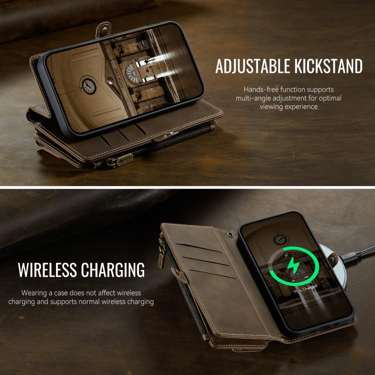 For iPhone Air CaseMe C39 RFID Blocking Zipper Wallet Leather Phone Case with Crossbody Strap(Coffee) by CaseMe