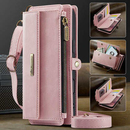 For iPhone Air CaseMe C39 RFID Blocking Zipper Wallet Leather Phone Case with Crossbody Strap(Pink) by CaseMe