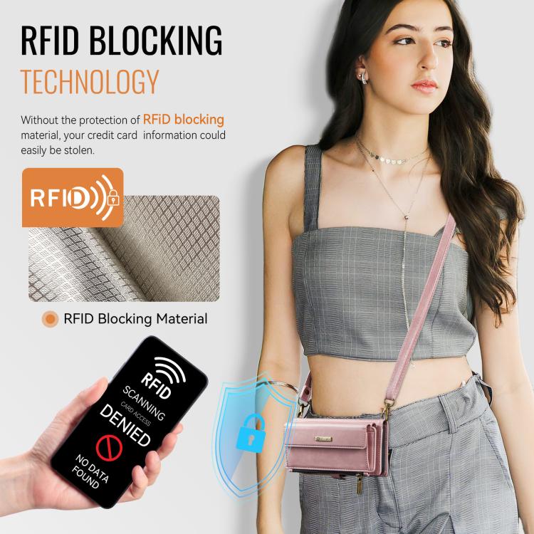 For iPhone Air CaseMe C39 RFID Blocking Zipper Wallet Leather Phone Case with Crossbody Strap(Pink) by CaseMe