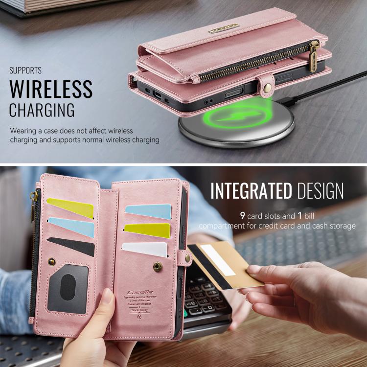 For iPhone Air CaseMe C39 RFID Blocking Zipper Wallet Leather Phone Case with Crossbody Strap(Pink) by CaseMe