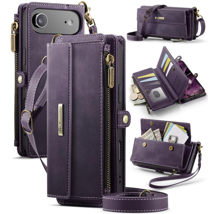 For iPhone Air CaseMe C39 RFID Blocking Zipper Wallet Leather Phone Case with Crossbody Strap(Purple) by CaseMe