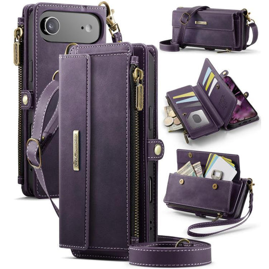 For iPhone Air CaseMe C39 RFID Blocking Zipper Wallet Leather Phone Case with Crossbody Strap(Purple) by CaseMe