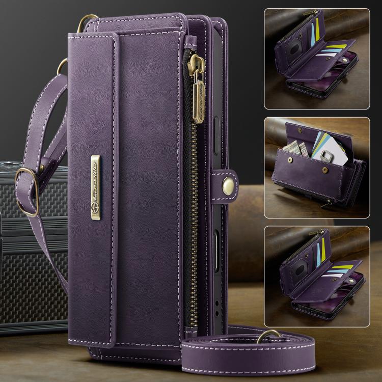 For iPhone Air CaseMe C39 RFID Blocking Zipper Wallet Leather Phone Case with Crossbody Strap(Purple) by CaseMe