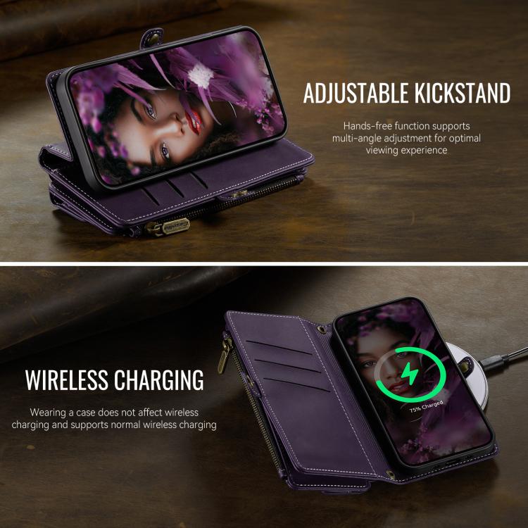 For iPhone Air CaseMe C39 RFID Blocking Zipper Wallet Leather Phone Case with Crossbody Strap(Purple) by CaseMe