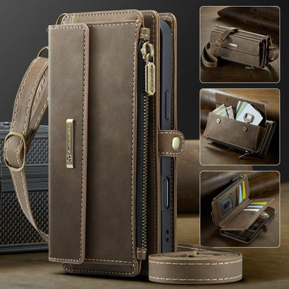 For iPhone 17 Pro CaseMe C39 RFID Blocking Zipper Wallet Leather Phone Case with Crossbody Strap(Coffee) by CaseMe